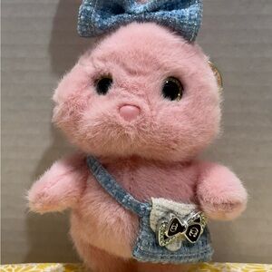 NEW EASTER PINK BUNNY WITH BLUE PURSE WITH CC CHARM BLUE BOW KEYRING